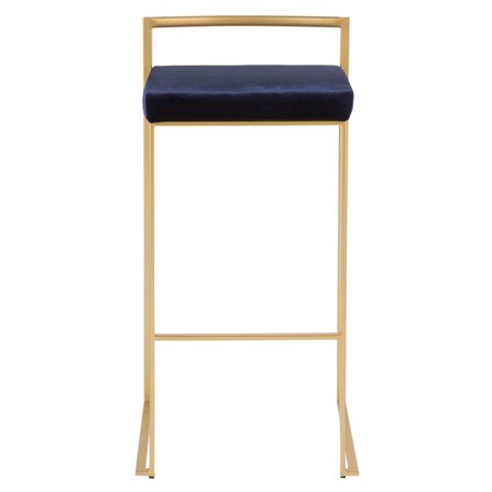 Lumisource Fuji Stackable Barstool in Gold with Blue Velvet Cushion, PK 2 B30-FUJI AUVBU2